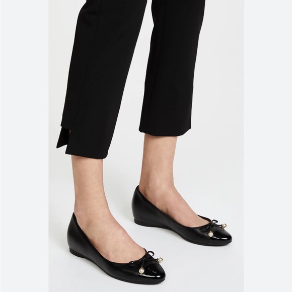 BN Michael Kors Gia bow pearl embellished black leather ballet flat shoes, Sz7.5 - Picture 9 of 10